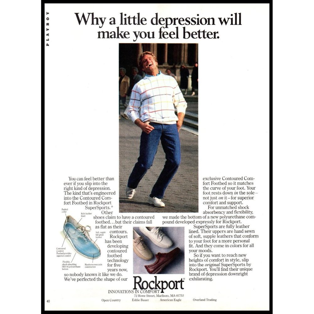 1986 Rockport Casual Dress Shoes Vintage Print Ad Laughing Man Street Wall Art